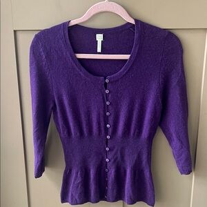 Future Paradise 100% Cashmere Washable Purple Small 3/4 Sleeve Cardigan